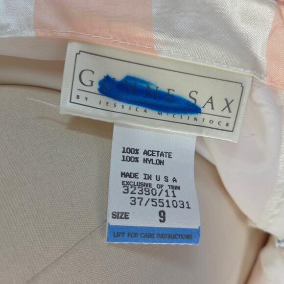 Gunne Sax Pink White Stripe Princess Dress Size S 9 Lace Satin Vintage 80s - Picture 15 of 16